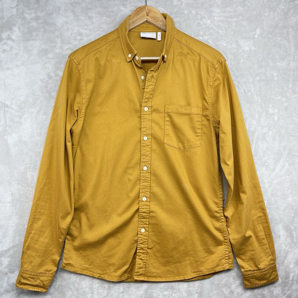 Asos Design Oxford Shirt Mustard Yellow Men's Medium Preppy Stretch Academia